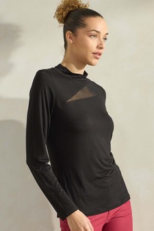 Women’s Mock Neck Mesh Panel Long Sleeve Top style 3
