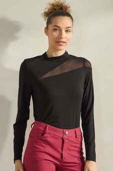 Women’s Mock Neck Mesh Panel Long Sleeve Top style 4