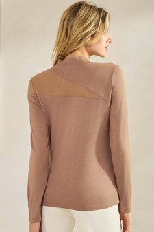 Women’s Mock Neck Mesh Panel Long Sleeve Top style 2