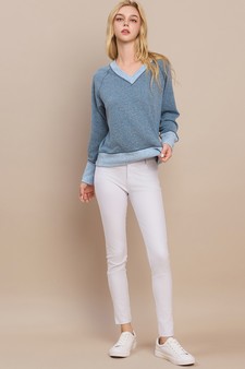 Women's Ultra Soft Long Sleeve V-Neck Pull-Over style 5