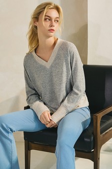 Women's Ultra Soft Long Sleeve V-Neck Pull-Over style 2