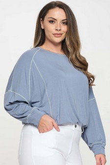 Women’s Oversized Long Sleeve Top with Contrast Stitch style 3