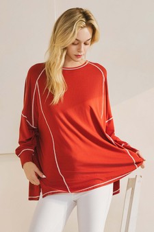 ETA 11/25/24 - Women’s Oversized Long Sleeve Top with Contrast Stitch style 2