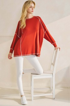 ETA 11/25/24 - Women’s Oversized Long Sleeve Top with Contrast Stitch style 4