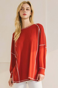 ETA 11/25/24 - Women’s Oversized Long Sleeve Top with Contrast Stitch