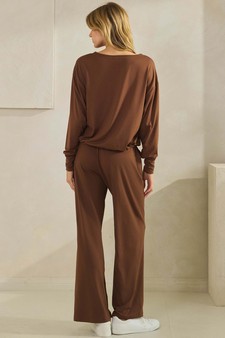 Women's Peach Skin Tie hem Top and Bottom Set style 2