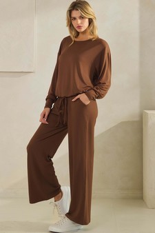 Women's Peach Skin Tie hem Top and Bottom Set style 3