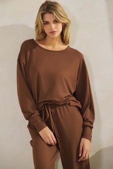 Women's Peach Skin Tie hem Top and Bottom Set style 4