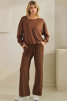 Women's Peach Skin Tie hem Top and Bottom Set style 5