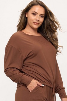 ETA 08/22/25 -  Women's Peach Skin Long Sleeve Tie Hem Top style 3