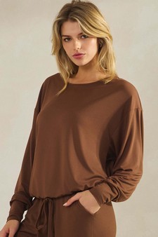 ETA 08/22/25 -  Women's Peach Skin Long Sleeve Tie Hem Top style 3