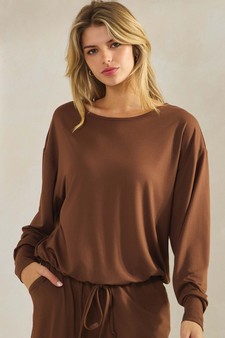 ETA 08/22/25 -  Women's Peach Skin Long Sleeve Tie Hem Top style 4