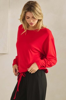 ETA 08/22/25 -  Women's Peach Skin Long Sleeve Tie Hem Top style 3