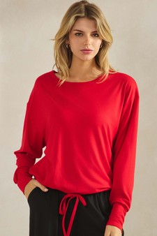 ETA 08/22/25 -  Women's Peach Skin Long Sleeve Tie Hem Top style 4