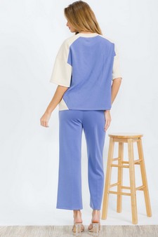 Women's Two Tone Sofie Soft Short Sleeve Top and Cropped Pants Set style 2