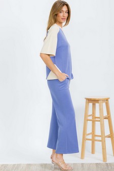 Women's Two Tone Sofie Soft Short Sleeve Top and Cropped Pants Set style 3
