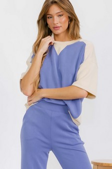 Women's Two Tone Sofie Soft Short Sleeve Top and Cropped Pants Set style 4