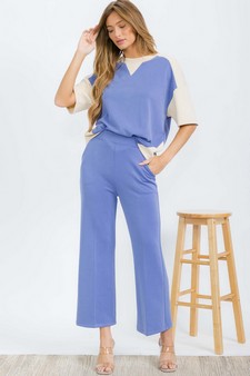 Women's Two Tone Sofie Soft Short Sleeve Top and Cropped Pants Set style 5