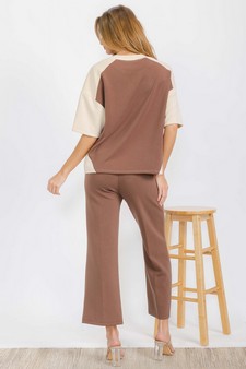 Women's Two Tone Sofie Soft Short Sleeve Top and Cropped Pants Set style 2