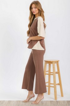 Women's Two Tone Sofie Soft Short Sleeve Top and Cropped Pants Set style 3