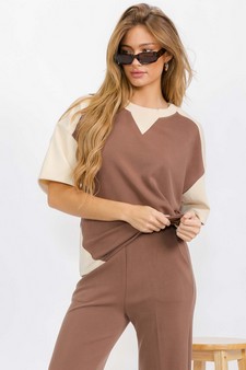 Women's Two Tone Sofie Soft Short Sleeve Top and Cropped Pants Set style 4