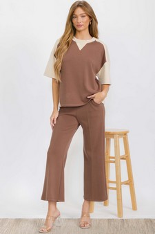 Women's Two Tone Sofie Soft Short Sleeve Top and Cropped Pants Set style 5