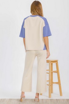 ETA 06/09/25 -Women's Two Tone Sofie Soft Short Sleeve Top and Cropped Pants Set style 2
