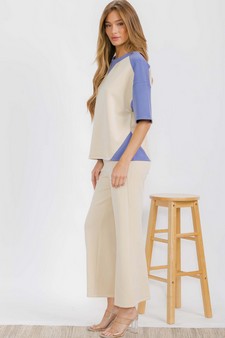 ETA 06/09/25 -Women's Two Tone Sofie Soft Short Sleeve Top and Cropped Pants Set style 3