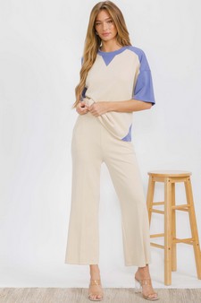 ETA 06/09/25 -Women's Two Tone Sofie Soft Short Sleeve Top and Cropped Pants Set style 5