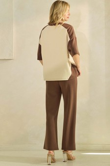 Women's Two Tone Sofie Soft Short Sleeve Top and Cropped Pants Set style 2