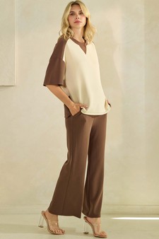 Women's Two Tone Sofie Soft Short Sleeve Top and Cropped Pants Set style 5