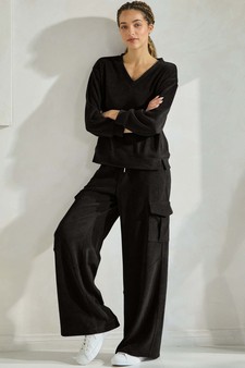 Women's Corduroy V Neck Top and Cargo Pant Set