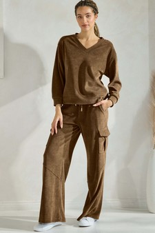 ETA 01/09/25 - Women's Corduroy V Neck Top and Cargo Pant Set style 5