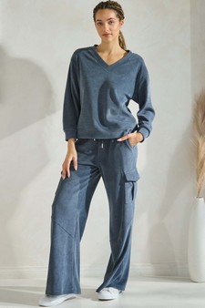 Women's Corduroy V Neck Top and Cargo Pant Set