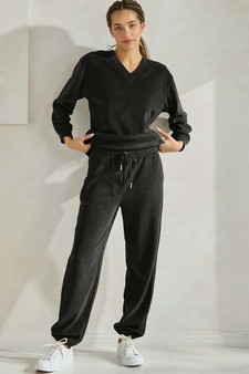 Women's Corduroy V Neck Top and Jogger Set style 4