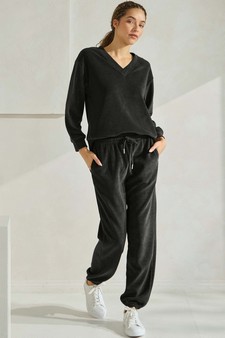 Women's Corduroy V Neck Top and Jogger Set style 5