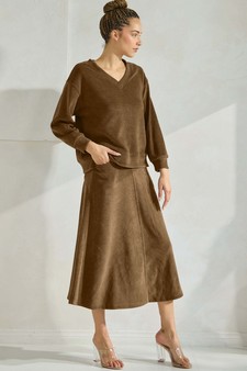 eta 01/09/25 - Women's Corduroy V Neck Top & Flared Skirt Set style 5