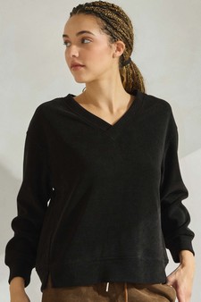 Women's V Neck Corduroy Long Sleeve Top style 4