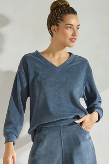 Women's V Neck Corduroy Long Sleeve Top style 4