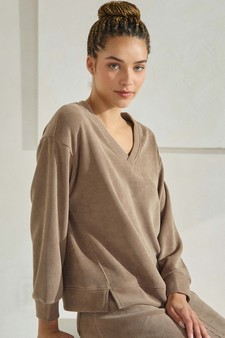 Women's V Neck Corduroy Long Sleeve Top style 3