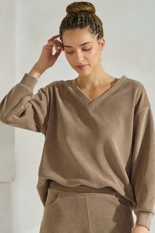 Women's V Neck Corduroy Long Sleeve Top style 4