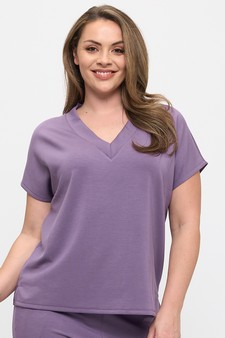 Women's V-Neck Short Sleeve Thin Modal Scuba Top style 4