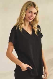 ETA 01/29/26 - Women's V-Neck Short Sleeve Thin Modal Scuba Top style 3