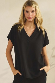 ETA 01/29/26 - Women's V-Neck Short Sleeve Thin Modal Scuba Top