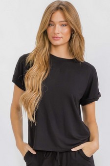 Women's Everyday French Terry Tee with Rolled Sleeves style 4