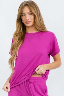 Women's Everyday French Terry Tee with Rolled Sleeves style 4