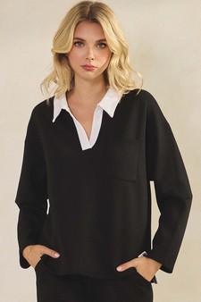 Women's Classic Contrast Two-Tone Collared UltraComfy Top style 4
