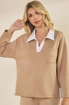 Women's Classic Contrast Two-Tone Collared UltraComfy Top style 4