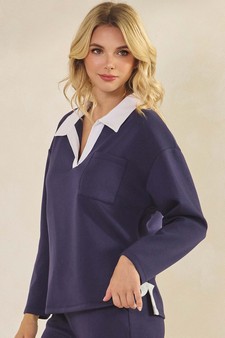 Women's Classic Contrast Two-Tone Collared UltraComfy Top style 3