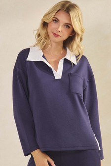 Women's Classic Contrast Two-Tone Collared UltraComfy Top style 4